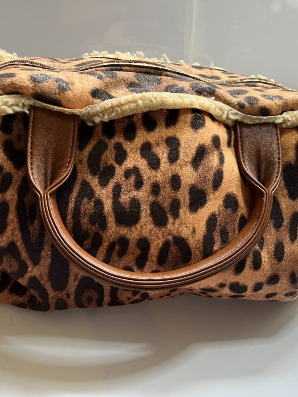 Purse/Bag Leopard Print with Sherpa Lining - Picture 2 of 5